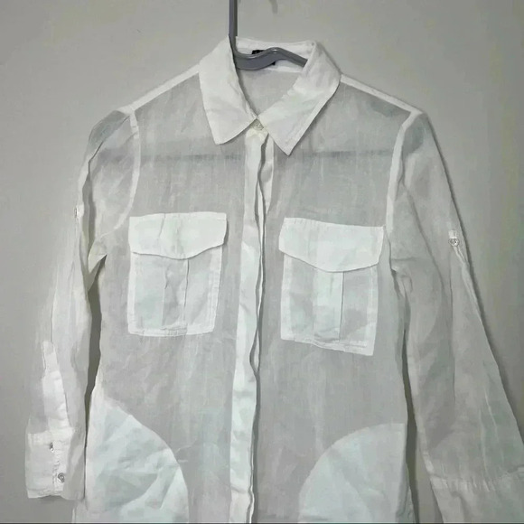 Theory Marandel White Lawn Shirt Long Button Down size p - Picture 4 of 14